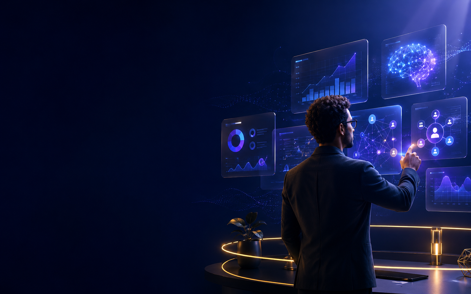 Empreendedor usando inteligência artificial, marketing e redes sociais